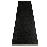 Close-up view of 10 x 48 Saddle Threshold Absolute Black Polished Granite Stone shows the top surface finish and bevel on both long edges